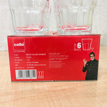 AM6588 Cello Bello Glass Tumbler Set, 215ml (Set of 6)