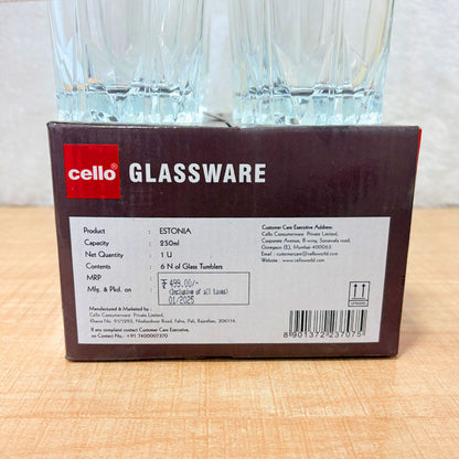 AM6577 Cello Estonia Glass Tumblers, P-Series - 250ml (Set of 6)