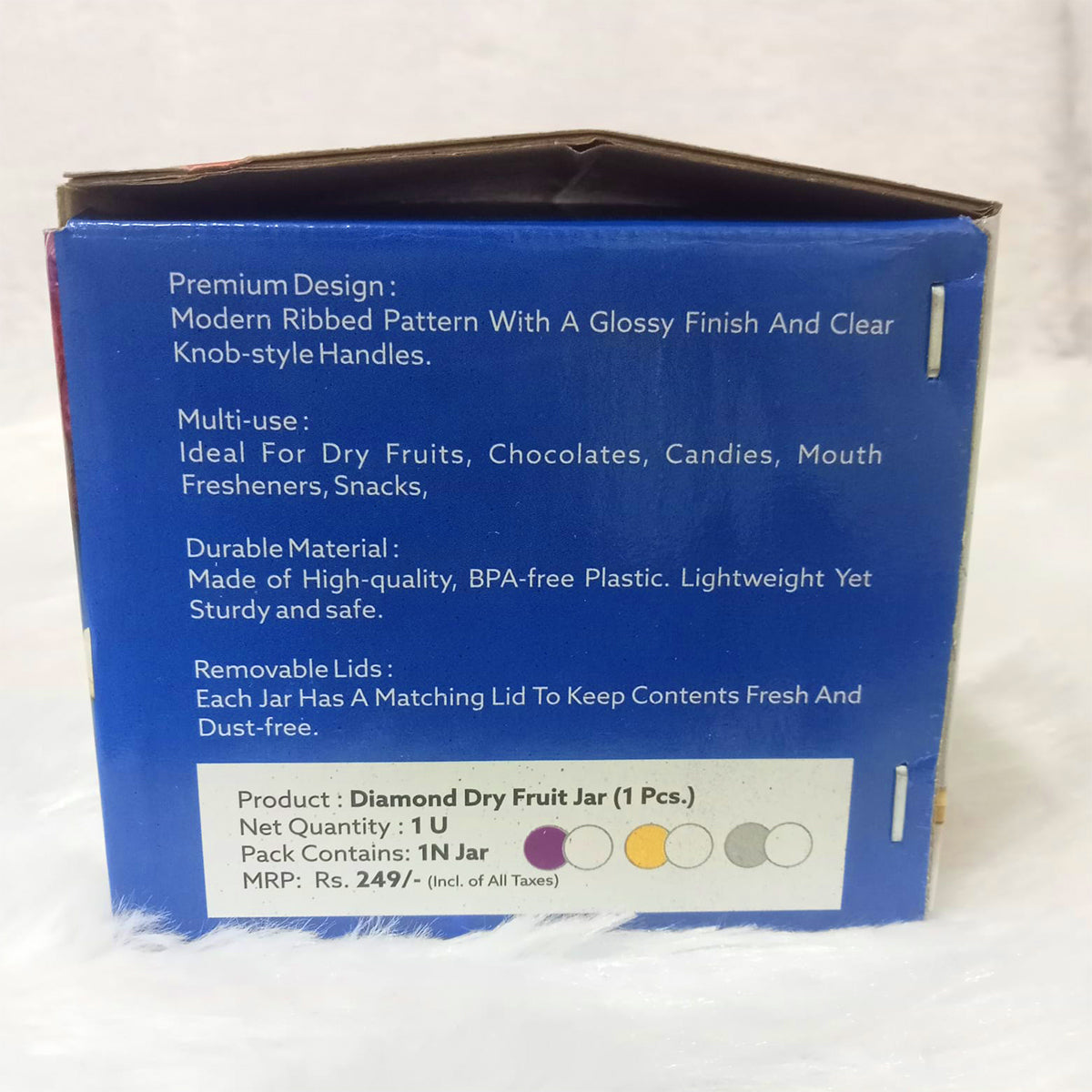 Di0360 Diamond Dry Fruit Transparent 1pc Jar with Lids - 500ml (Mix Colour)