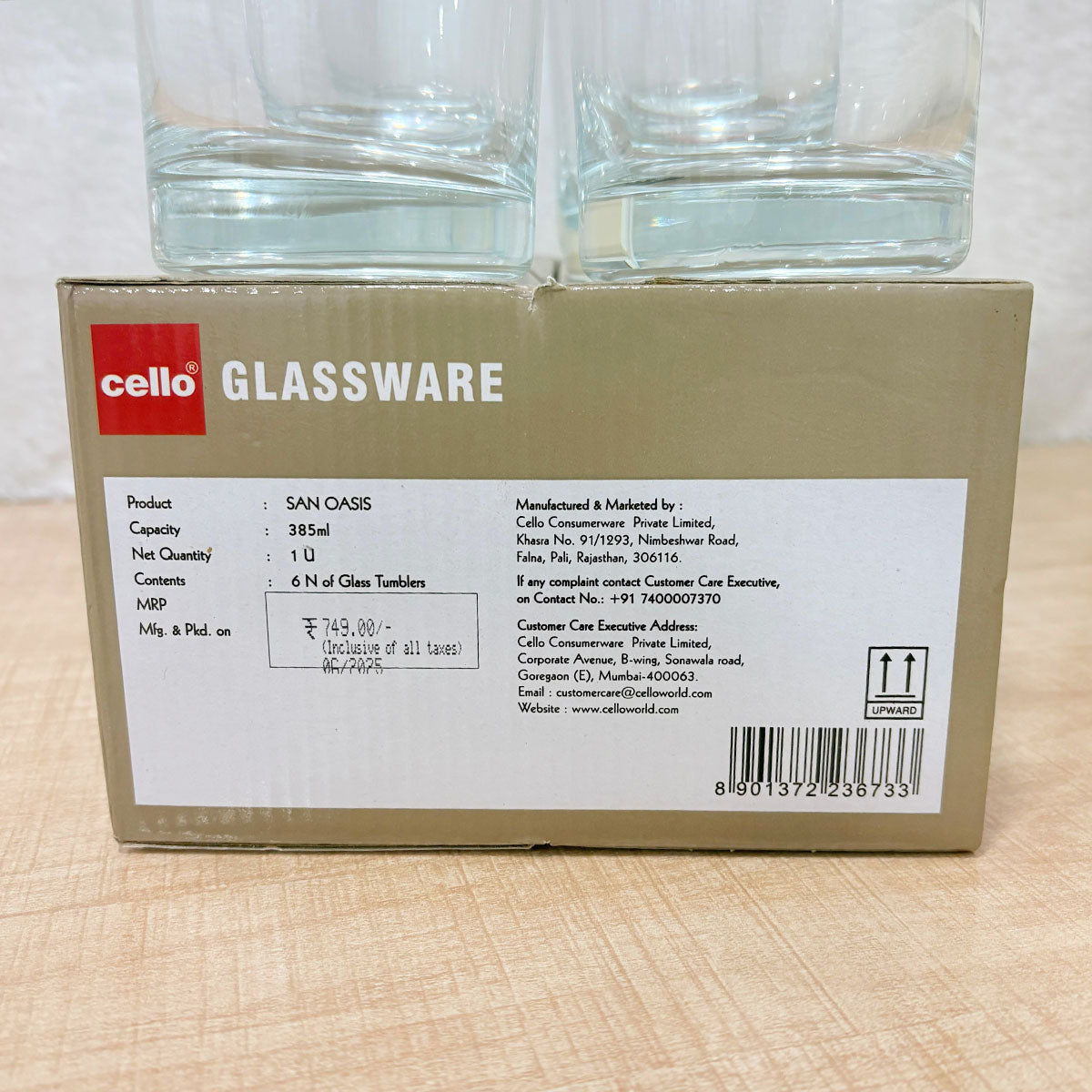 AM6582 Cello San Oasis PB-Series Glass Tumbler Set - 385ml (Set of 6)