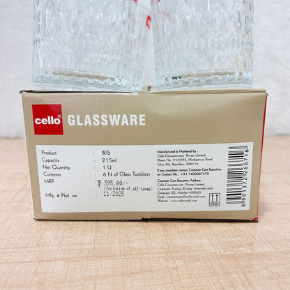 AM6593 Cello Iris K-Series Glass Tumbler Set, 215ml (Set of 6)