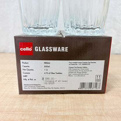 AM6591 Cello Prism P-Series Glass Tumbler Set, 200ml (Set of 6)