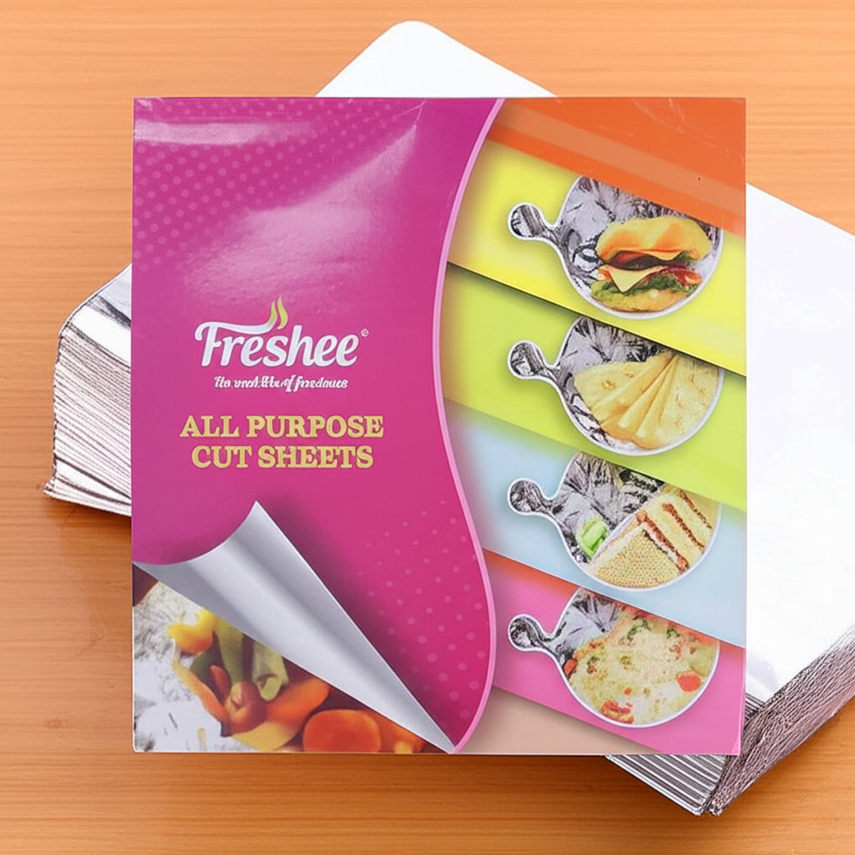 AM5740 Freshee Roti Wrapping Aluminium Foil Sheets, Pack of 1 x 50 Sheets Each 220 x 250mm Silver Foil Sheets
