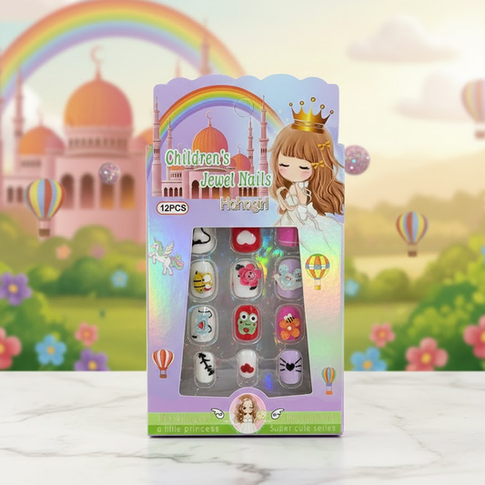 TM0166 Children’s 12-Piece Jewel Press-On Nail Set – Princess Edition