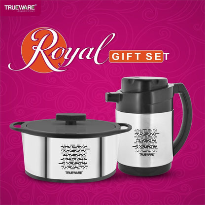 AM2406 Trueware Royal Gift Set SS 1200ml Casserole With SS 1800ml Flask Pack of 2 Thermoware Casserole Set