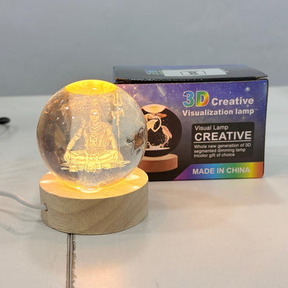 AM6924 3D Laser Engraved Lord Shiva Crystal Ball Night Light with Wooden LED Base