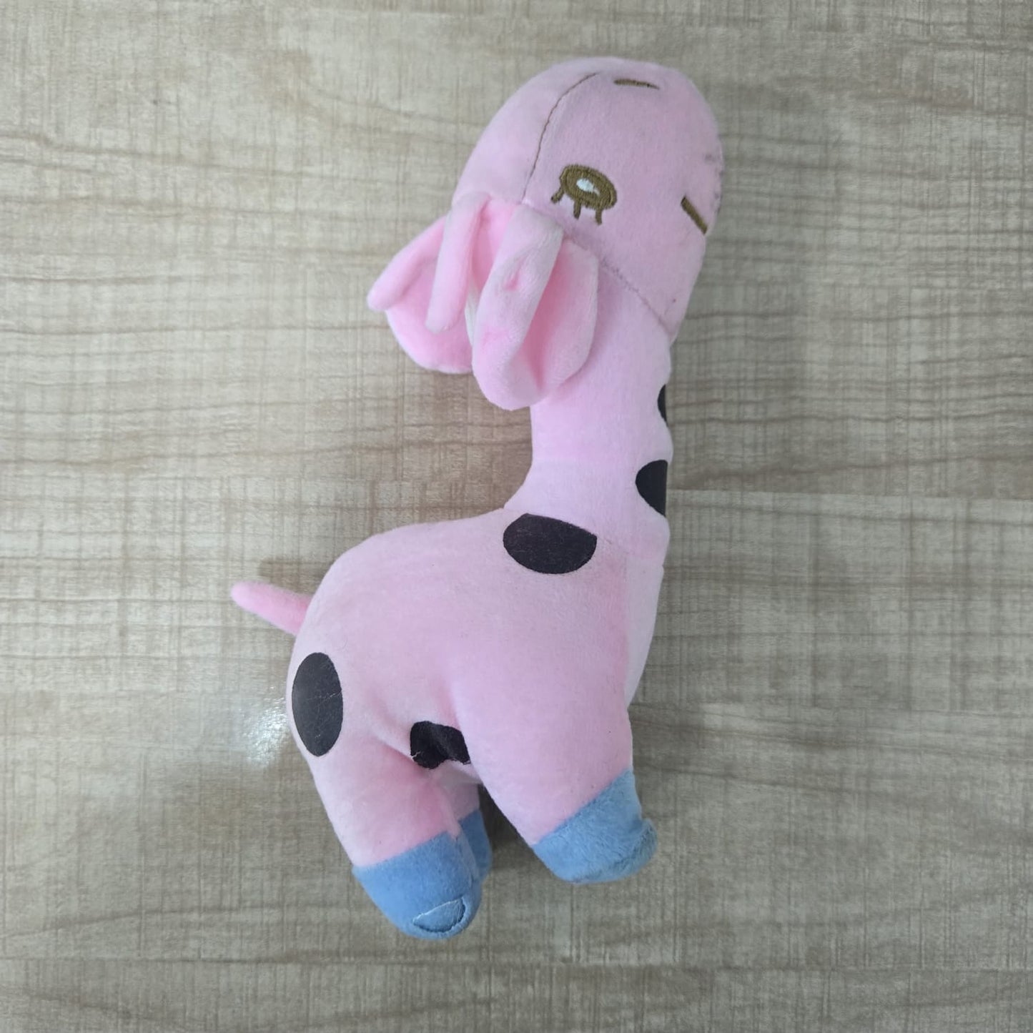 AM6977 Cute Pink Giraffe Soft Toy with Blue Hooves & Black Spots