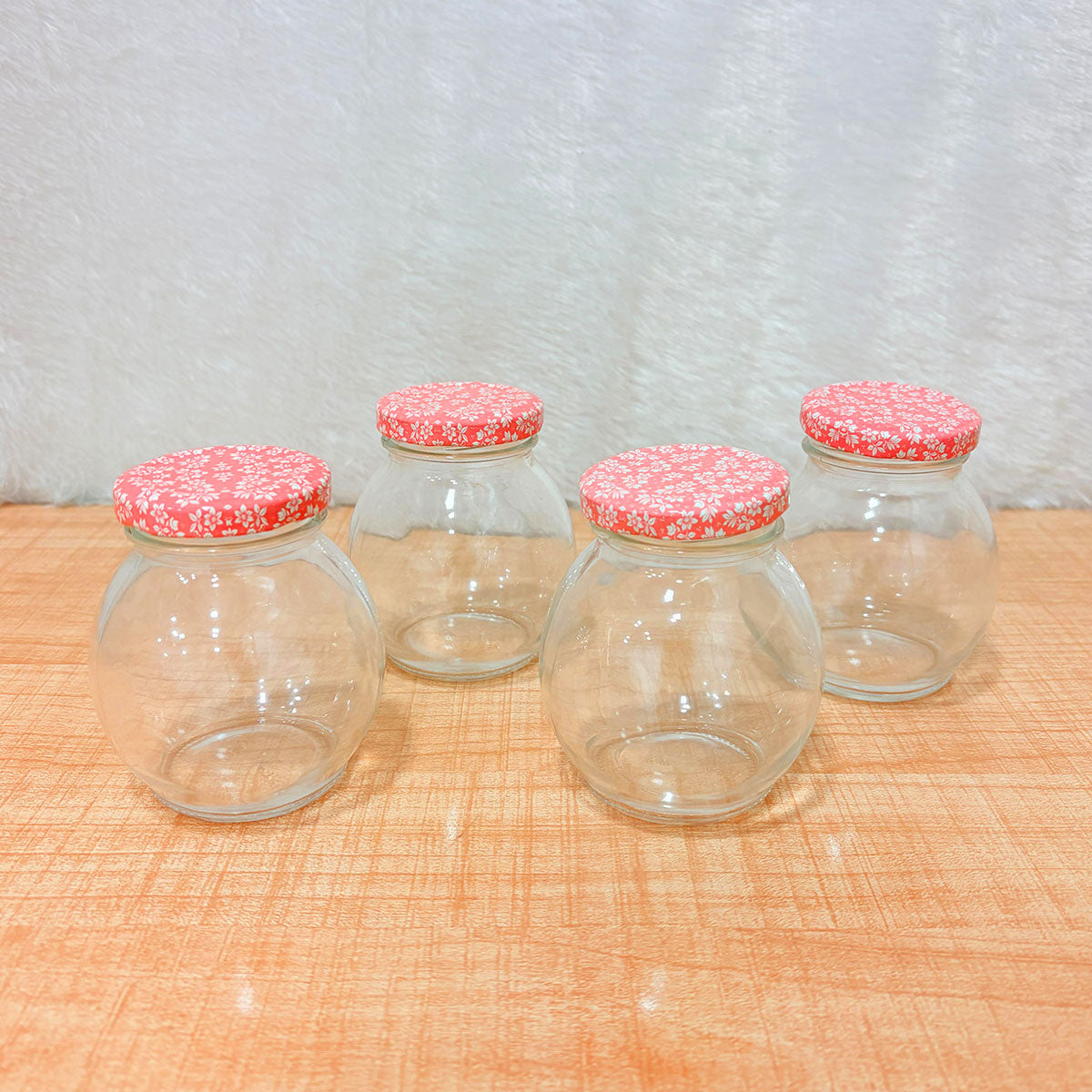 AM6519 YERA Lucia Jars - Round Glass Storage Jars with Floral Print Lids (Set of 4)