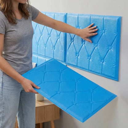 16005 Self Adhesive 3D Foam Wall Panel Cushion Wallpaper (1 Pc, Blue, 69x35 Cm)