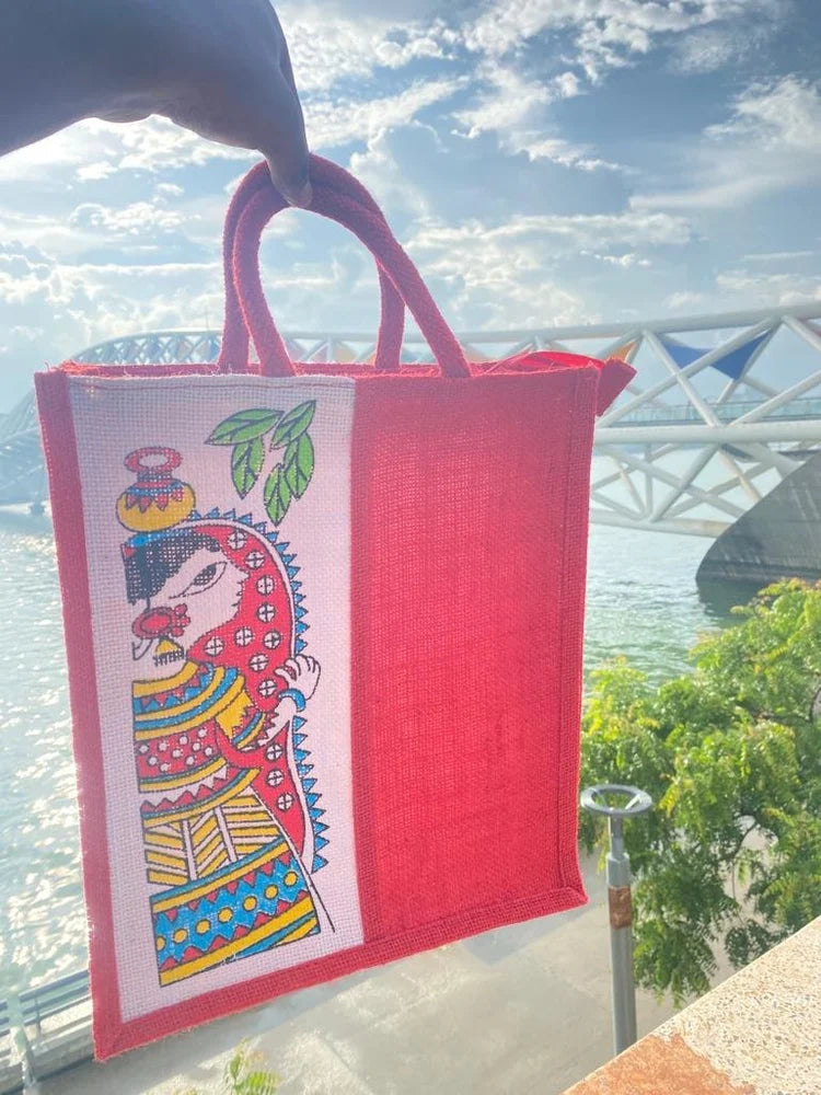 AM2000 Printed Fancy Jute Handbags 13.5X11.5